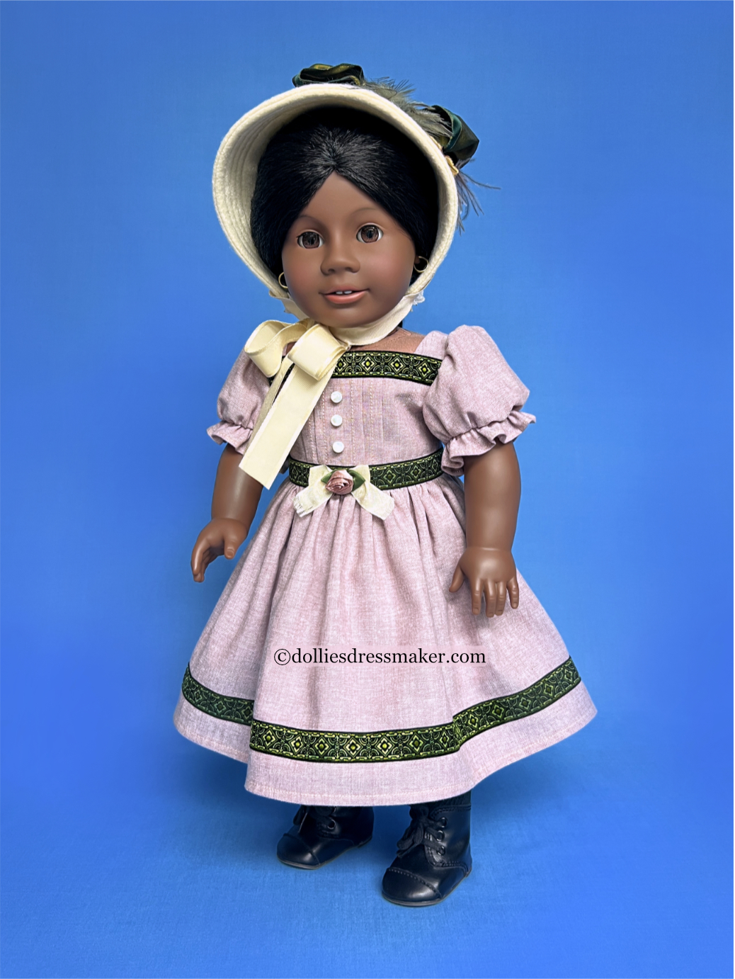 Chambray Dress and Felt Bonnet | American Girl Doll Addy