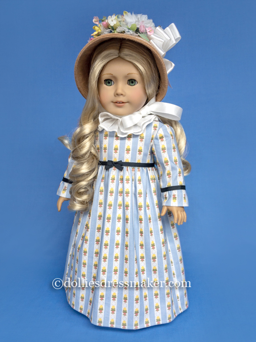 Stripe Dress from Custom Fabric | American Girl Doll Caroline | Inspired by 1815 painting by Christoffer Wilhelm Eckersberg entitled "Portrait of the Model Maddalena or Anna Maria Uhden" | Custom fabric by The Dollies' Dressmaker
