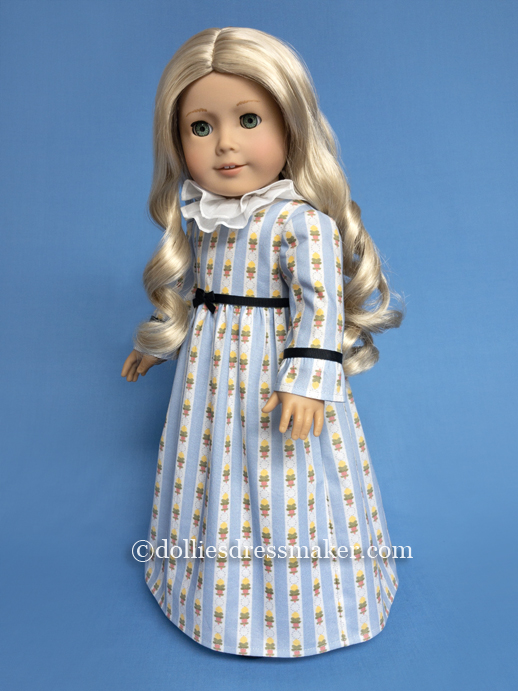 Stripe Dress from Custom Fabric | American Girl Doll Caroline | Inspired by 1815 painting by Christoffer Wilhelm Eckersberg entitled "Portrait of the Model Maddalena or Anna Maria Uhden" | Custom fabric by The Dollies' Dressmaker