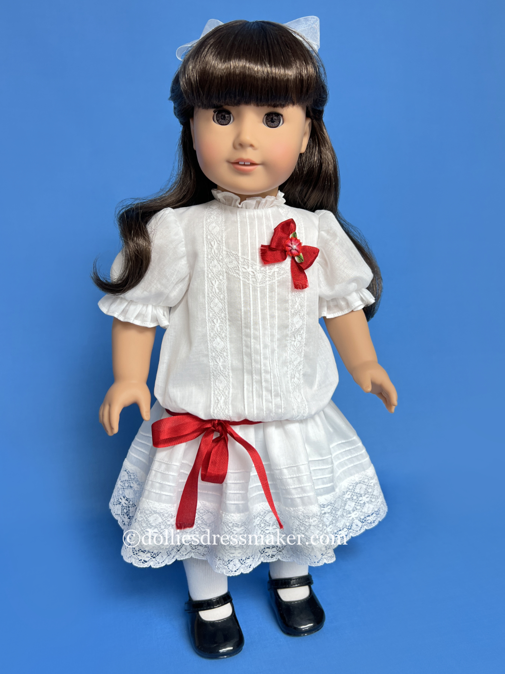 White Batiste Dress with French Val Lace and Pin Tucks | American Girl Doll Samantha • Nellie