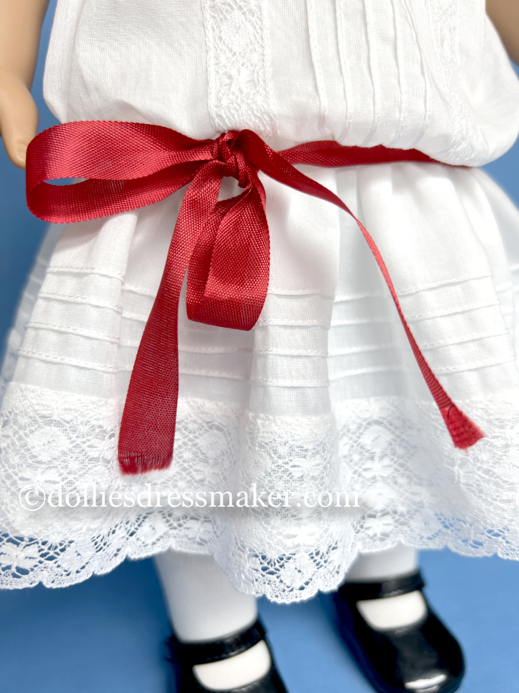 White Batiste Dress with French Val Lace and Pin Tucks | American Girl Doll Samantha • Nellie