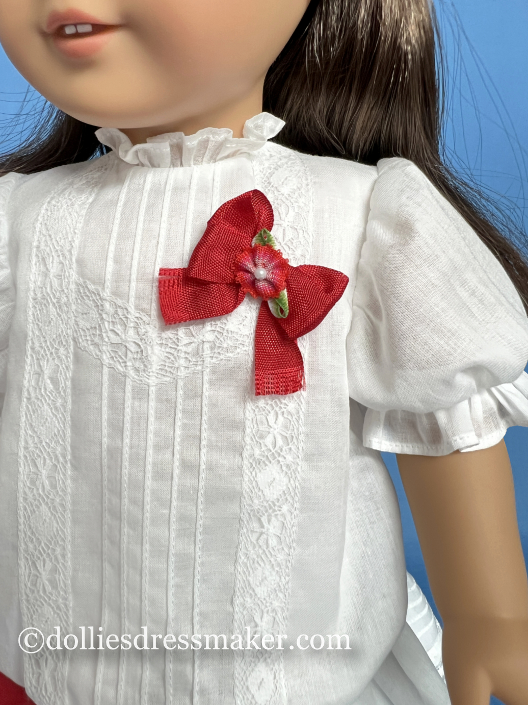 White Batiste Dress with French Val Lace and Pin Tucks | American Girl Doll Samantha • Nellie